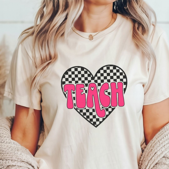 Checkered Heart Teach Teacher T-shirt
