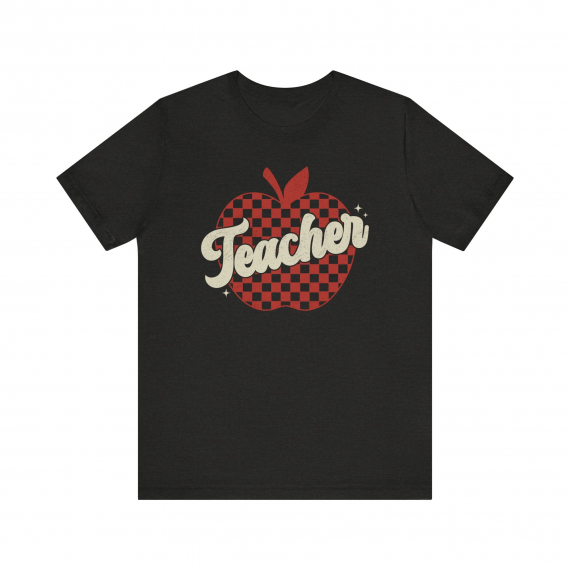 Checkered Apple Teacher Distressed Teacher T-shirt