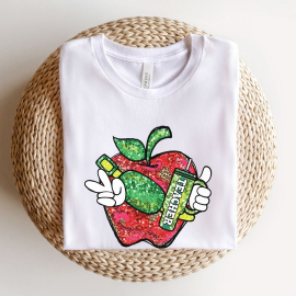 Glitter Effect Apple Teacher T-shirt