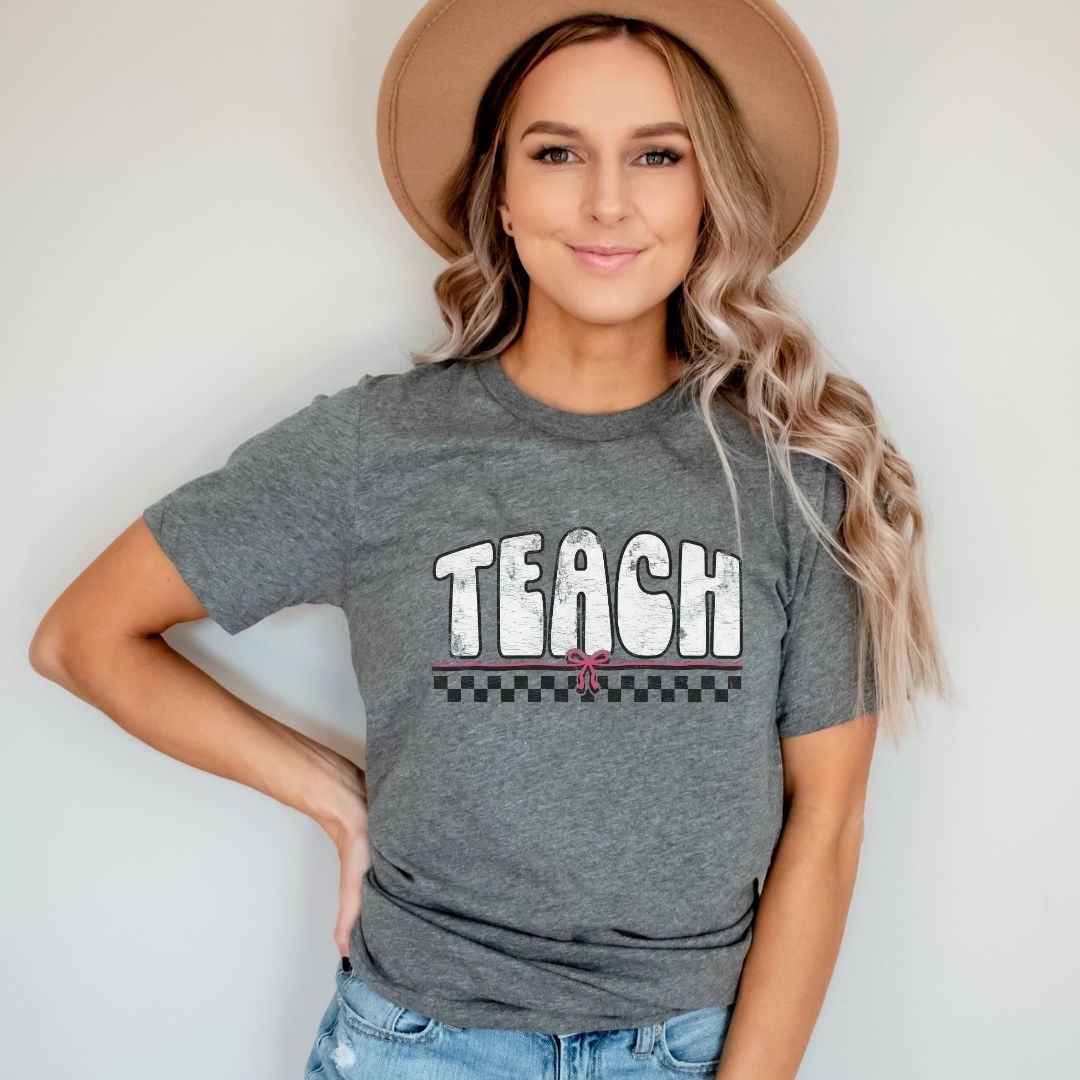 Distressed Teach with Bow Vintage Teacher T-shirt