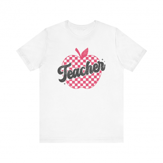 Checkered Apple Teacher Distressed Teacher T-shirt