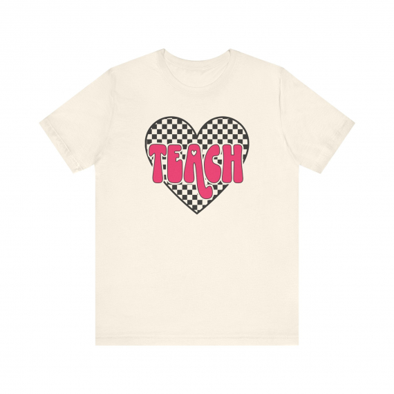 Checkered Heart Teach Teacher T-shirt