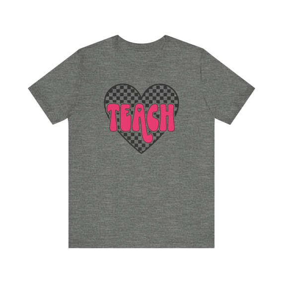 Checkered Heart Teach Teacher T-shirt