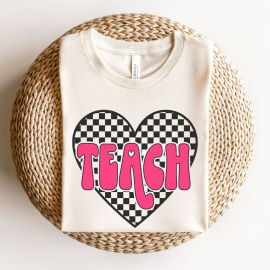 Checkered Heart Teach Teacher T-shirt